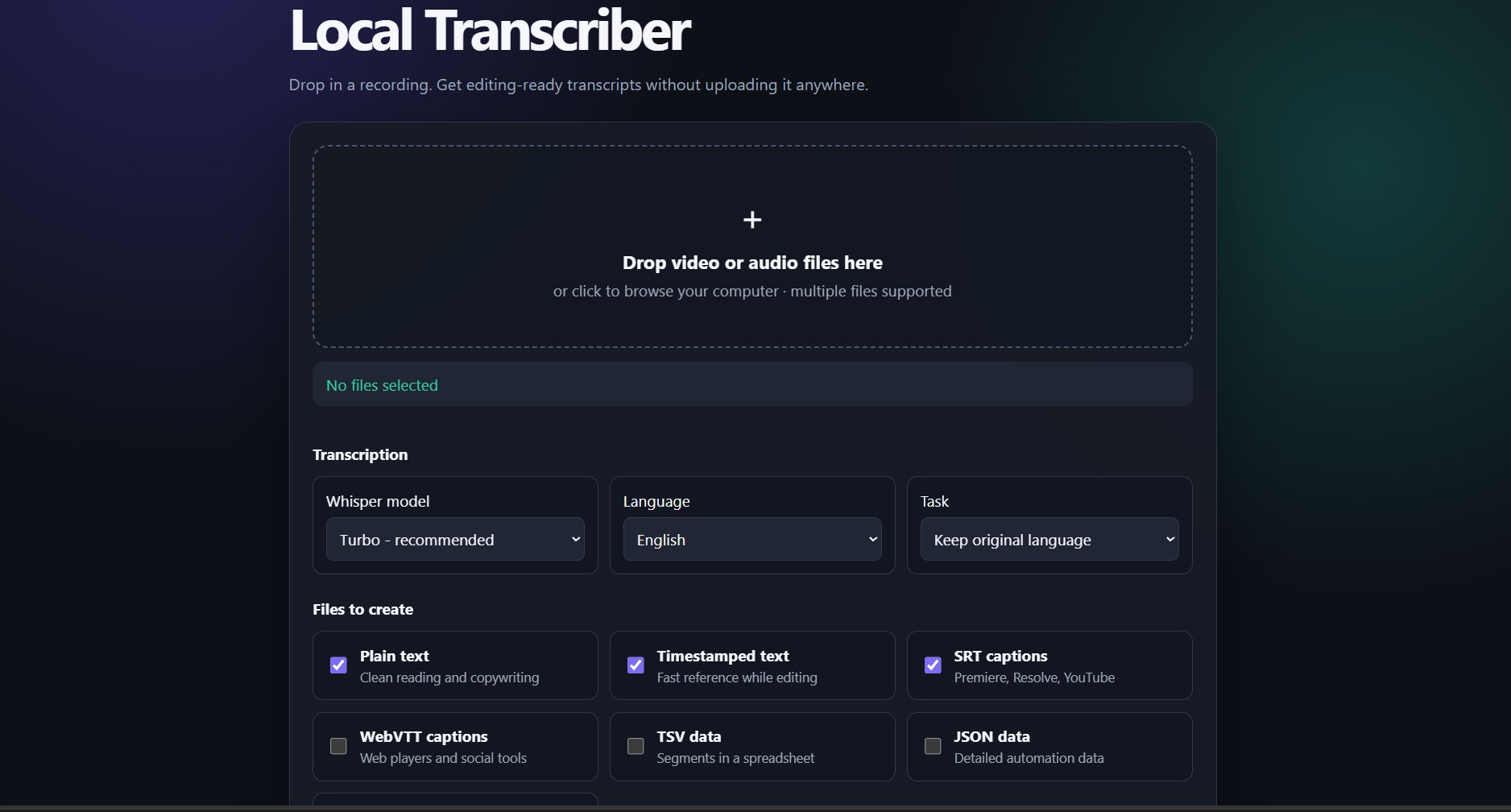 LocalScribe Whisper Transcription Studio UI